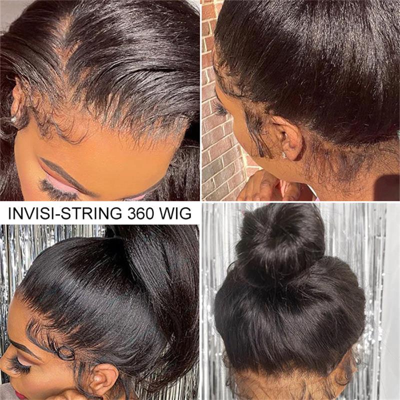 4C Edge Kinky Straight 360 HD Invisible Lace Frontal Human Hair Wig With Super Natural Hairline